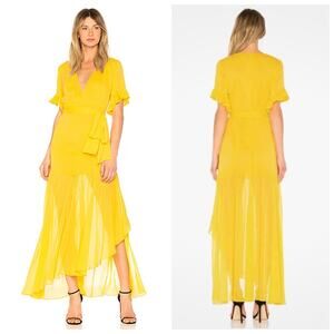 Privacy Please Chrysanthemum Asymmetrical Cut Maxi Dress Medium Yellow Chiffon